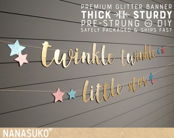 twinkle twinkle little star banner, with stars, Gender Reveal banner, Baby Shower, kid's birthday, glitter party decorations