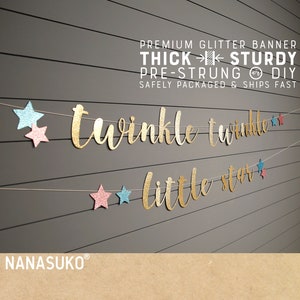twinkle twinkle little star banner, with stars, Gender Reveal banner, Baby Shower, kid&#39;s birthday, glitter party decorations