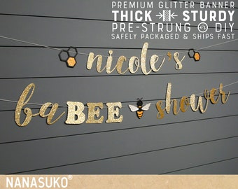 baBEE shower banner with personalized name, bee theme baby shower banner, glitter banners, cursive banner