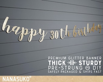 30th birthday banner, happy 30th birthday, Glitter banner, 30th birthday decorations, cursive banner