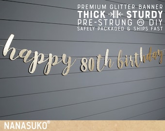 80th birthday banner, happy 80th birthday, Glitter banner, 80th birthday decorations, cursive banner