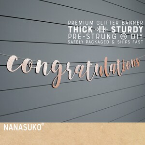 congratulations rose gold banner, engagement decor, rose gold glitter party decorations, cursive banner