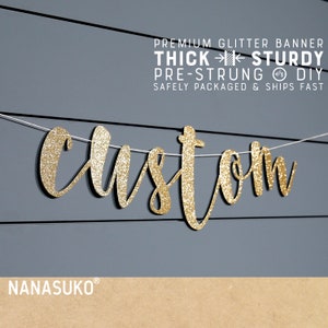 Custom banner, Personalized banner, Gold Glitter party decorations, cursive banner, regular size