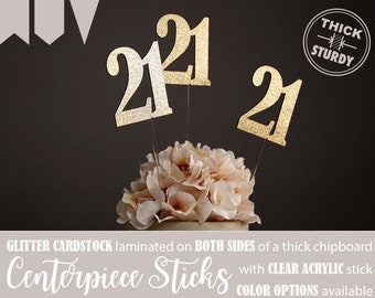 21 centerpiece sticks, twenty first birthday centerpiece sticks, twenty one centerpiece sticks, Glitter party decorations (3 Count)