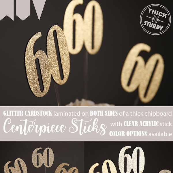Pack Of 10 Black Glitter 60th Birthday Centerpiece Sticks Number Age 60 Table Topper Anniversary Pary Decorations Ms