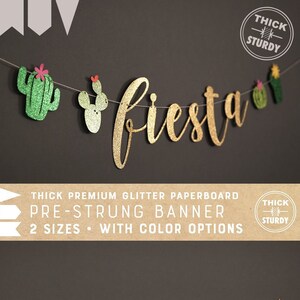 fiesta banner with cactus, cactus theme banner, summer party, glitter banners, cursive banner