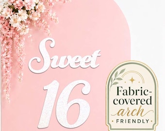 Sweet 16 backdrop sign, laser cut, 16th Birthday party decor, Sweet Sixteen, Photo Booth, Non shedding glitter, Easy set up