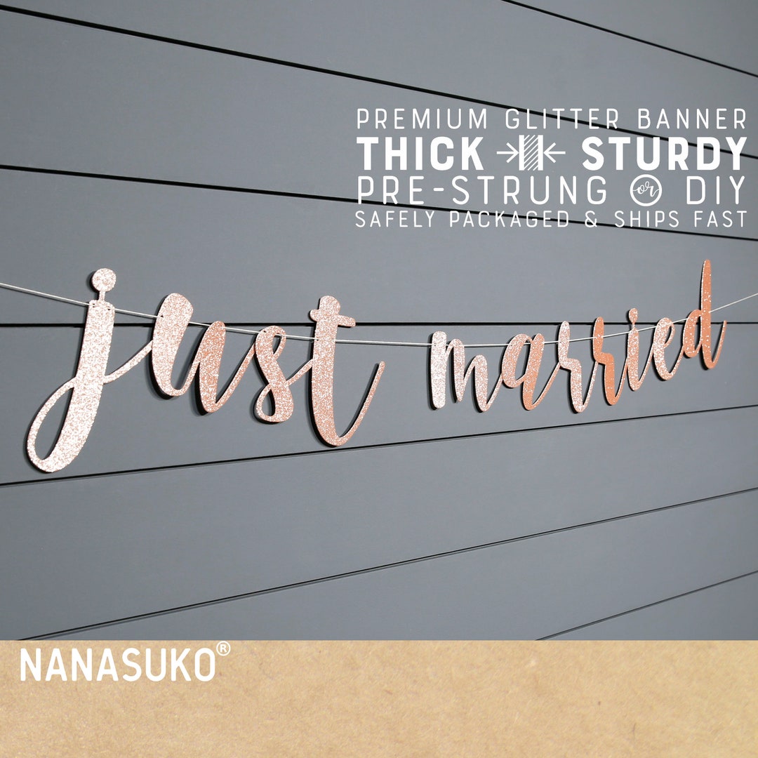 Just Married Rose Gold Banner, Wedding Banner, Gold Glitter Party ...