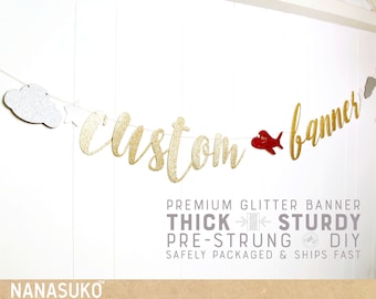 custom cursive airplane banner, airplane birthday banner, airplane theme, plane, pilot, any age, any name, glitter banners, REGULAR SIZE