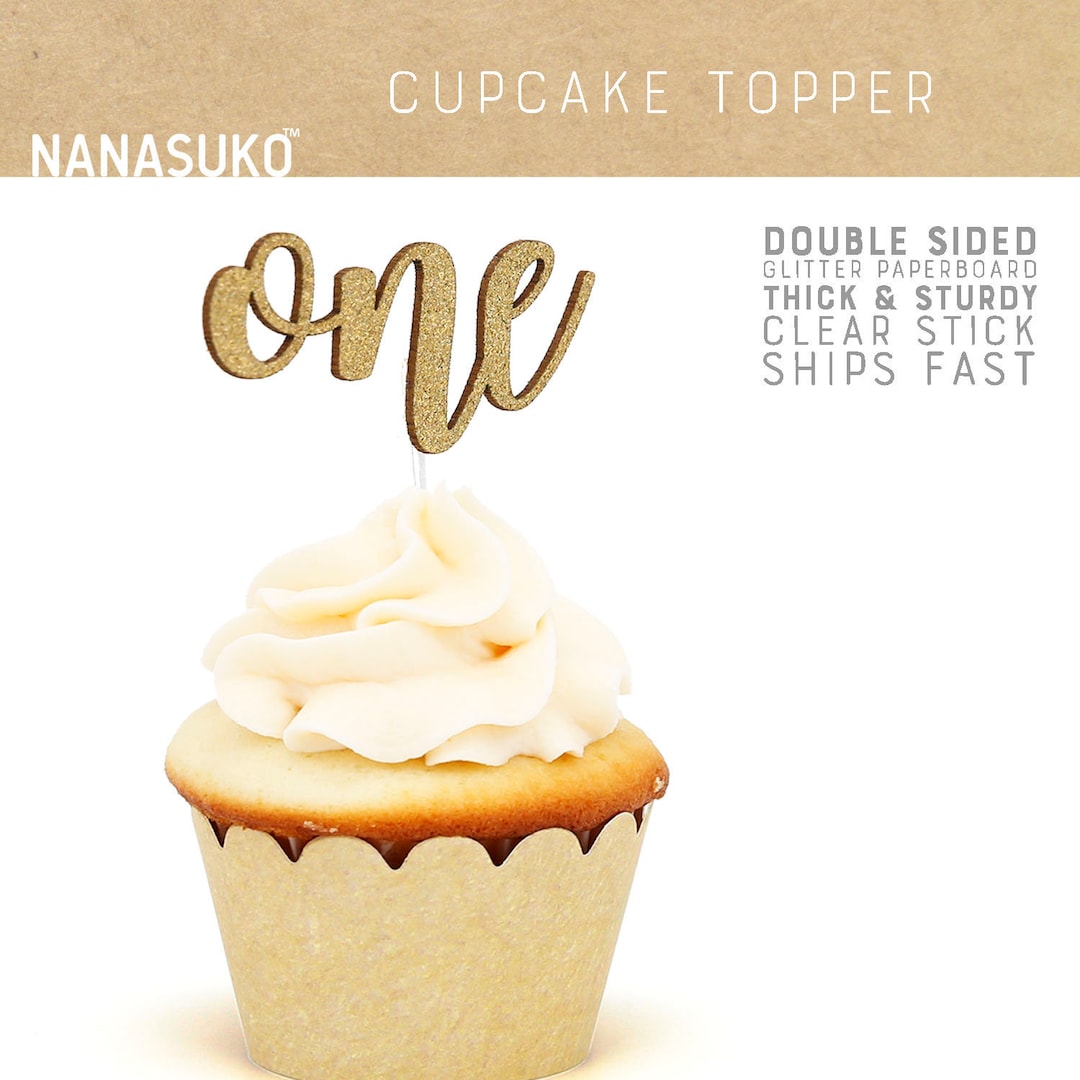 One Cupcake Toppers, First Birthday Cupcake Toppers, Double Sided, Gold ...