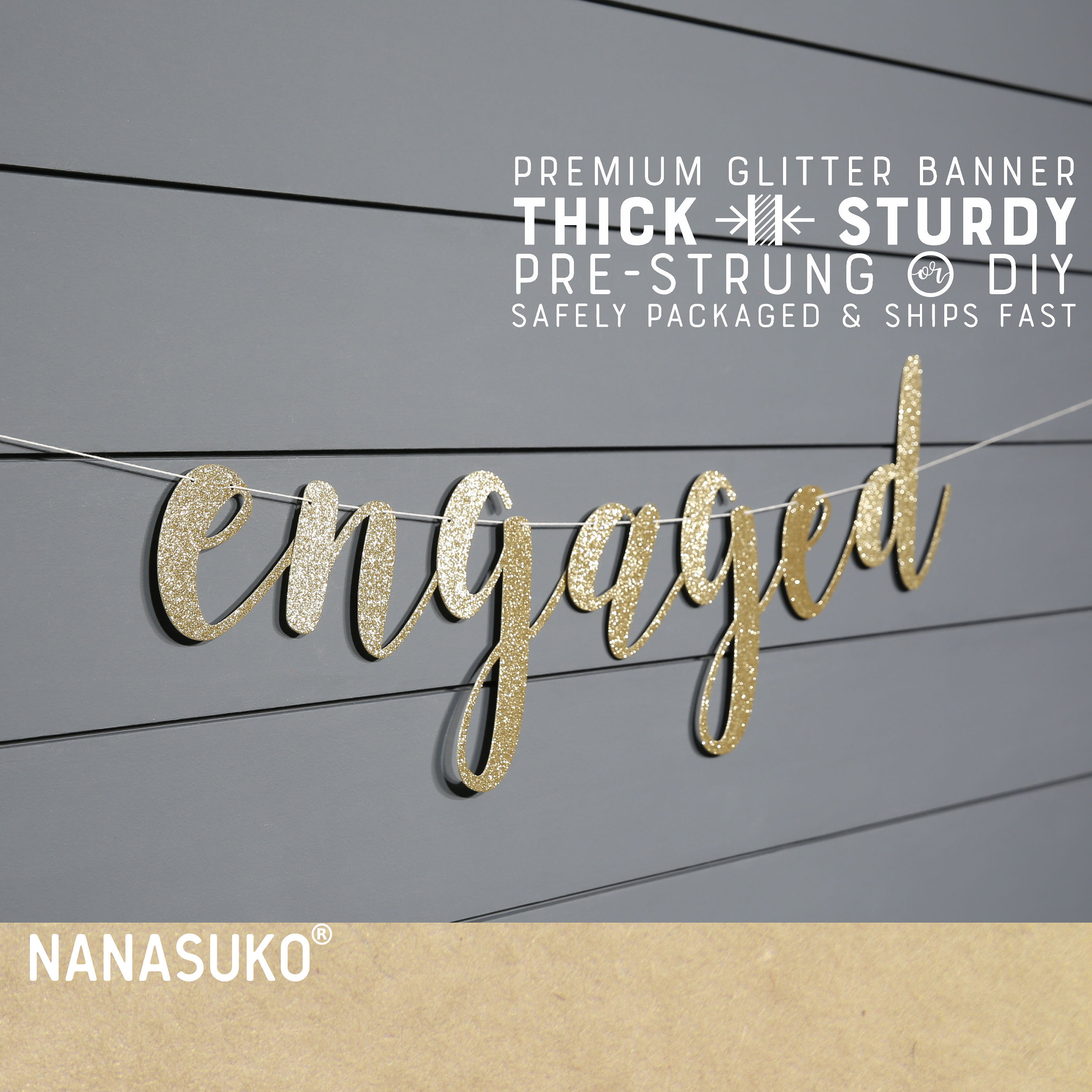 Just Engaged Banner – Goldene Glitzer-Buchstaben Zum Aufhängen Für Verlobungsfeier & Party