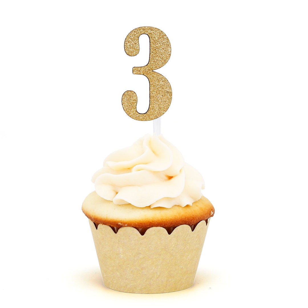 3 Cupcake Toppers, 3rd Birthday Cupcake Toppers, Double Sided, Gold Glitter Party Decorations - Etsy