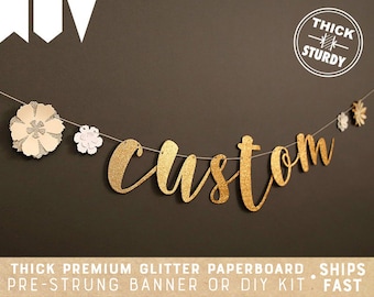 custom flower banner, floral baby shower, floral bridal shower decor, glitter banners, cursive banner, REGULAR size