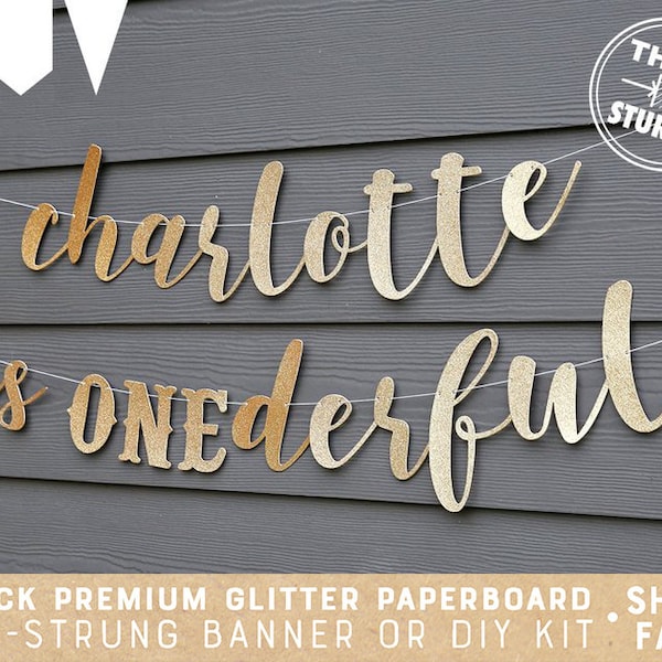 ONEderful banner with custom name, 1st birthday, glitter party decorations, cursive banner