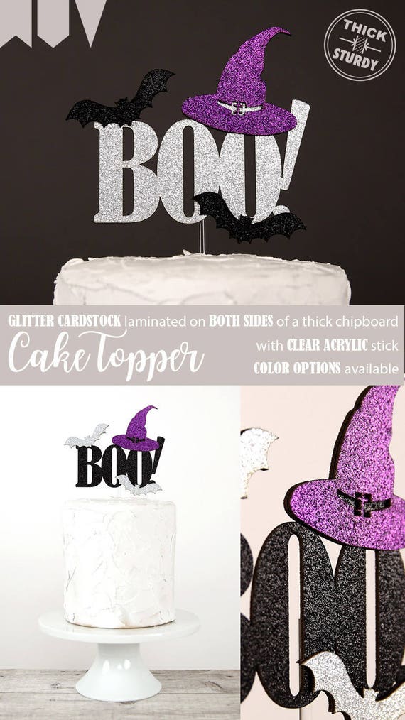 Glittery Silver Spooky Boo Halloween Boo Halloween Cake Topper
