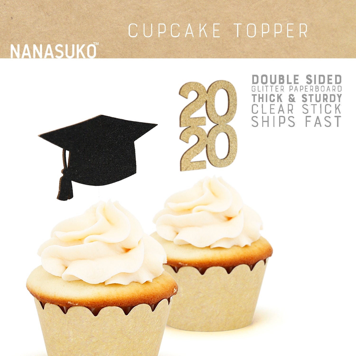 graduation cupcake toppers, congrats grad, 2021 graduation, class of 2021, double sided, Glitter party decorations