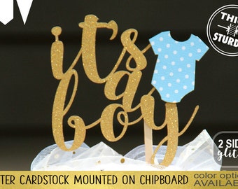 it's a boy cake topper, baby shower cake topper, Gold Glitter party decorations, cursive topper