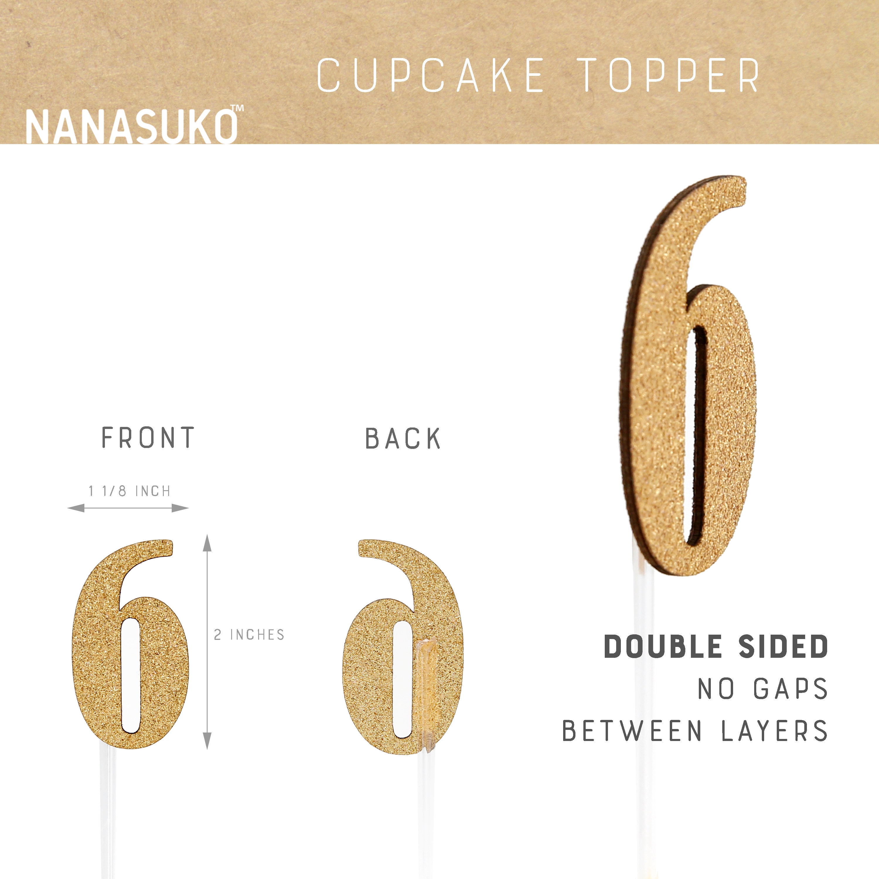 6 Cupcake Toppers, 6th Birthday Cupcake Toppers, Double Sided, Gold ...