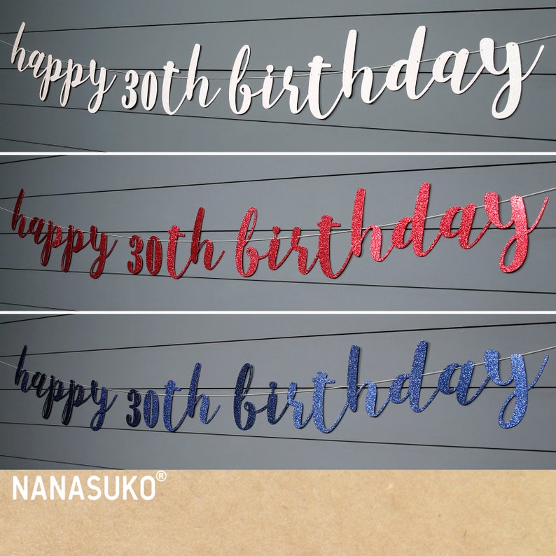 30th birthday banner, happy 30th birthday, Glitter banner, 30th birthday decorations, cursive banner image 3