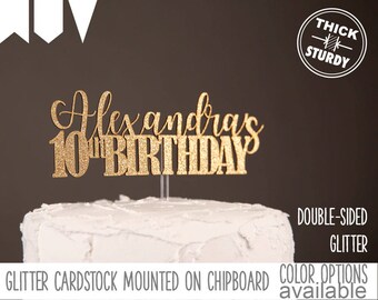 10th birthday cake topper, personalized cake topper, ANY AGE cake topper, Glitter party decorations, cursive topper