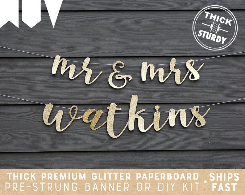 Mr and Mrs Banner With Custom Last Name Personalized Banner - Etsy