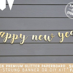 happy new year banner, glitter party decorations, mantle decor, cursive banner image 1