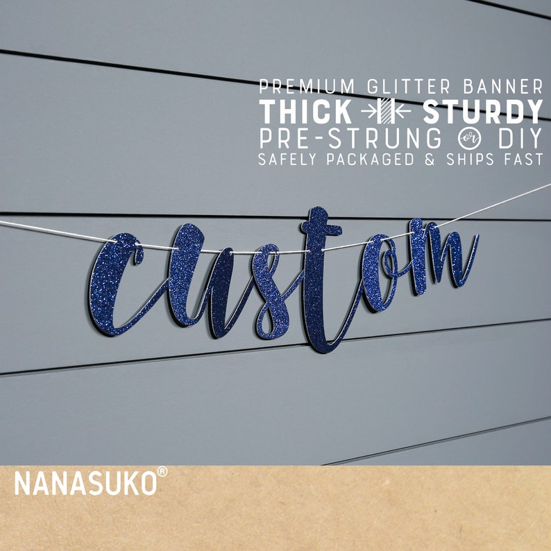 Custom Navy Blue Banner Personalized Banner Gold Glitter Etsy