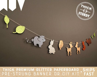woodland garland, woodland birthday, woodland baby shower, woodland animals banner, spring woodland, glitter garland