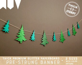 summer pine trees garland, woodland birthday, woodland baby shower, summer woodland, glitter garland