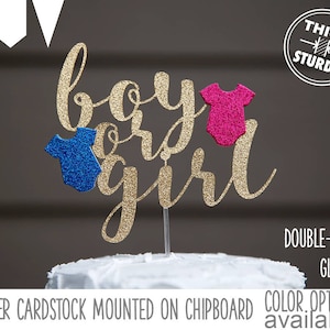 Boy or Girl cake topper, Gender reveal cake topper for baby shower, Gold Glitter party decorations, cursive topper