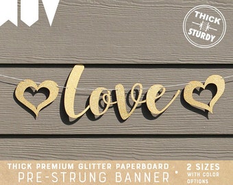 Love banner, wedding banner, gold glitter party decorations, cursive banner