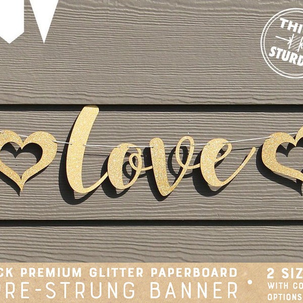 Love banner, wedding banner, gold glitter party decorations, cursive banner