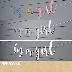 Boy or Girl banner, Gender Reveal banner, Baby Shower banner, Gold Glitter party decorations, cursive banner image 3