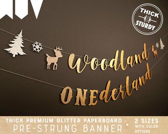 woodland ONEderland banner, woodland birthday, deer banner, winter woodland, cursive banner