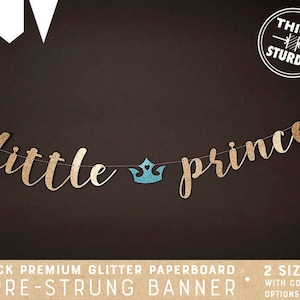 little prince banner, fairy tale baby shower, prince baby shower, royal prince birthday, glitter banners, cursive banner