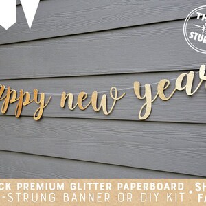 happy new year banner, glitter party decorations, mantle decor, cursive banner image 2