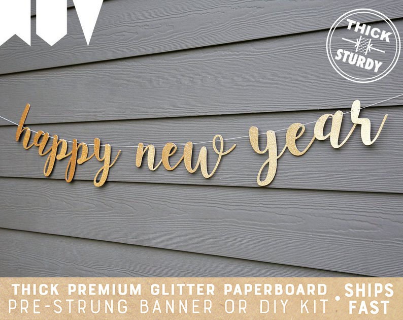 happy new year banner, glitter party decorations, mantle decor, cursive banner image 2