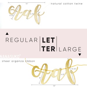 May include: Gold glitter "Olaf" banner with letters strung on a sheer organza ribbon. The banner is 19 inches long and the letters are 8 inches tall. The banner is available in regular, letter, and large sizes.