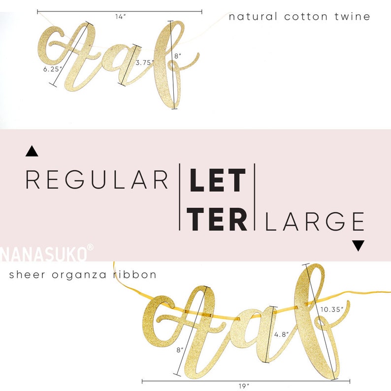 May include: Gold glitter "Olaf" banner with letters strung on a sheer organza ribbon. The banner is 19 inches long and the letters are 8 inches tall. The banner is available in regular, letter, and large sizes.