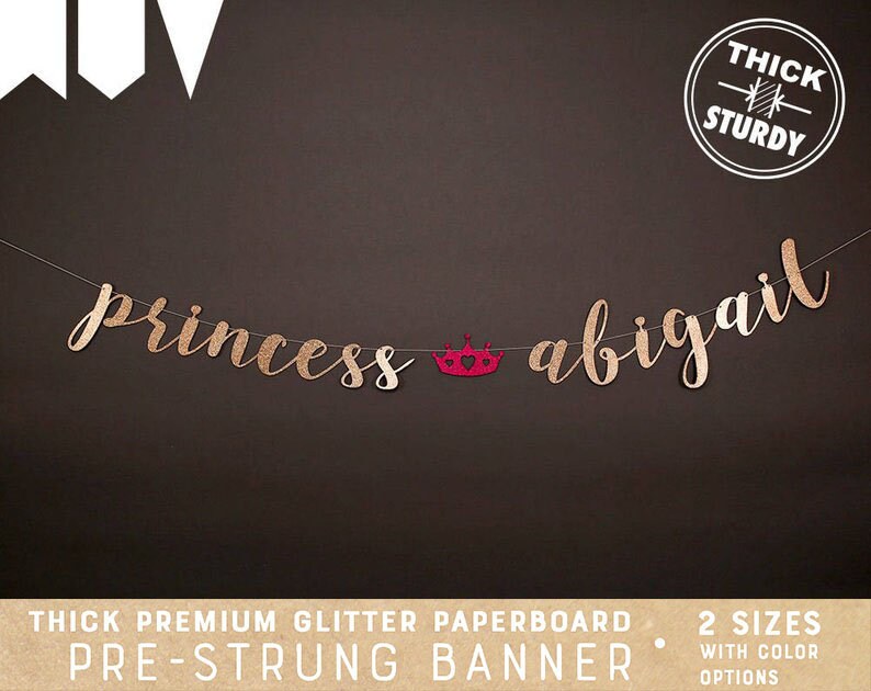 princess banner with personalized name, fairy tale baby shower, princess baby shower, royal princess birthday, glitter banners, cursive image 2