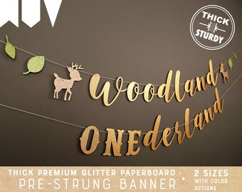 woodland ONEderland banner, woodland birthday, deer banner, spring woodland, cursive banner