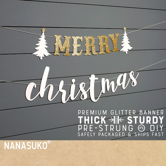 MERRY christmas banner with christmas trees christmas | Etsy