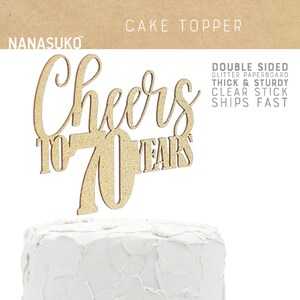 cheers to 70 years cake topper, 70th birthday cake topper, 70th anniversary cake topper, glitter party decorations, cursive topper