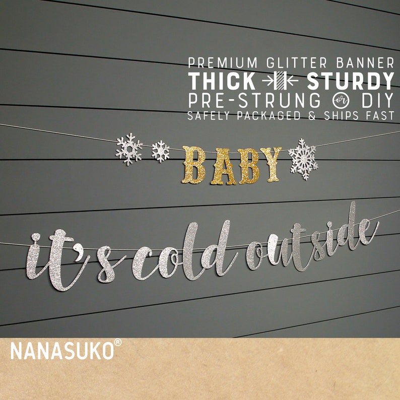 Baby It's Cold Outside Banner Set - Silver Glitter Winter Baby Shower Decorations