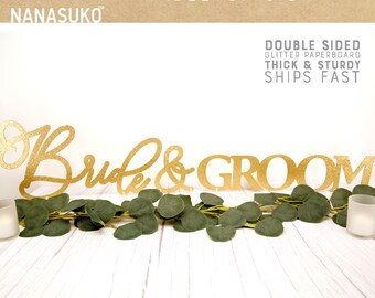 Bride & GROOM tabletop sign, freestanding, up to 7.5" tall, paperboard cutout, decorative table sign, standup cutout