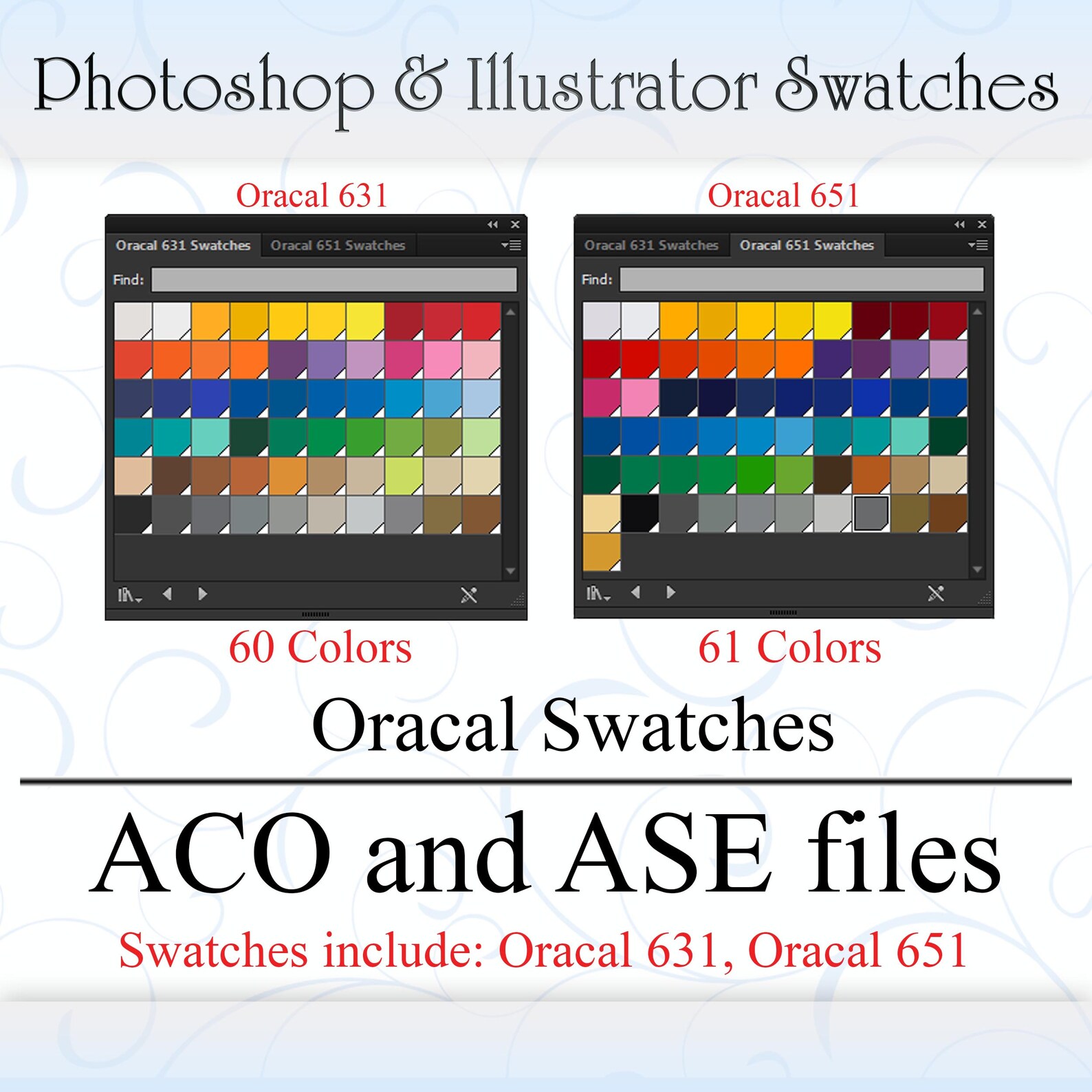 Oracal 631 651 Vinyl Color SWATCHES Palettes Vinyl Color Chart Ase Aco ...