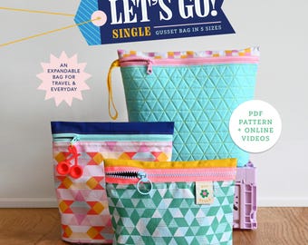 ¡Vamos! Bolso expandible con fuelle simple para viajes y uso diario: patrón en PDF + tutoriales en video