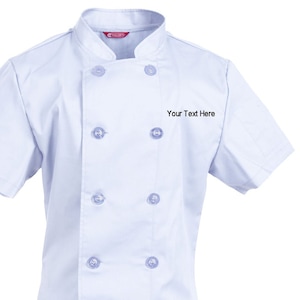 Embroidered Women&#39;s Chef Coat Short Sleeve Chef Shirt Cook Coat Personalized with Your Text