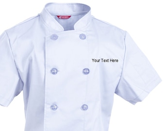 Embroidered Women's Chef Coat Short Sleeve Chef Shirt Cook Coat Personalized with Your Text