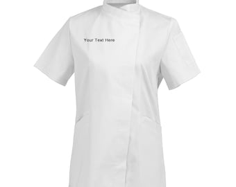 Personalized Embroidered Women's Short-Sleeve Chef Coat Jacket - Add Your Embroidered Text